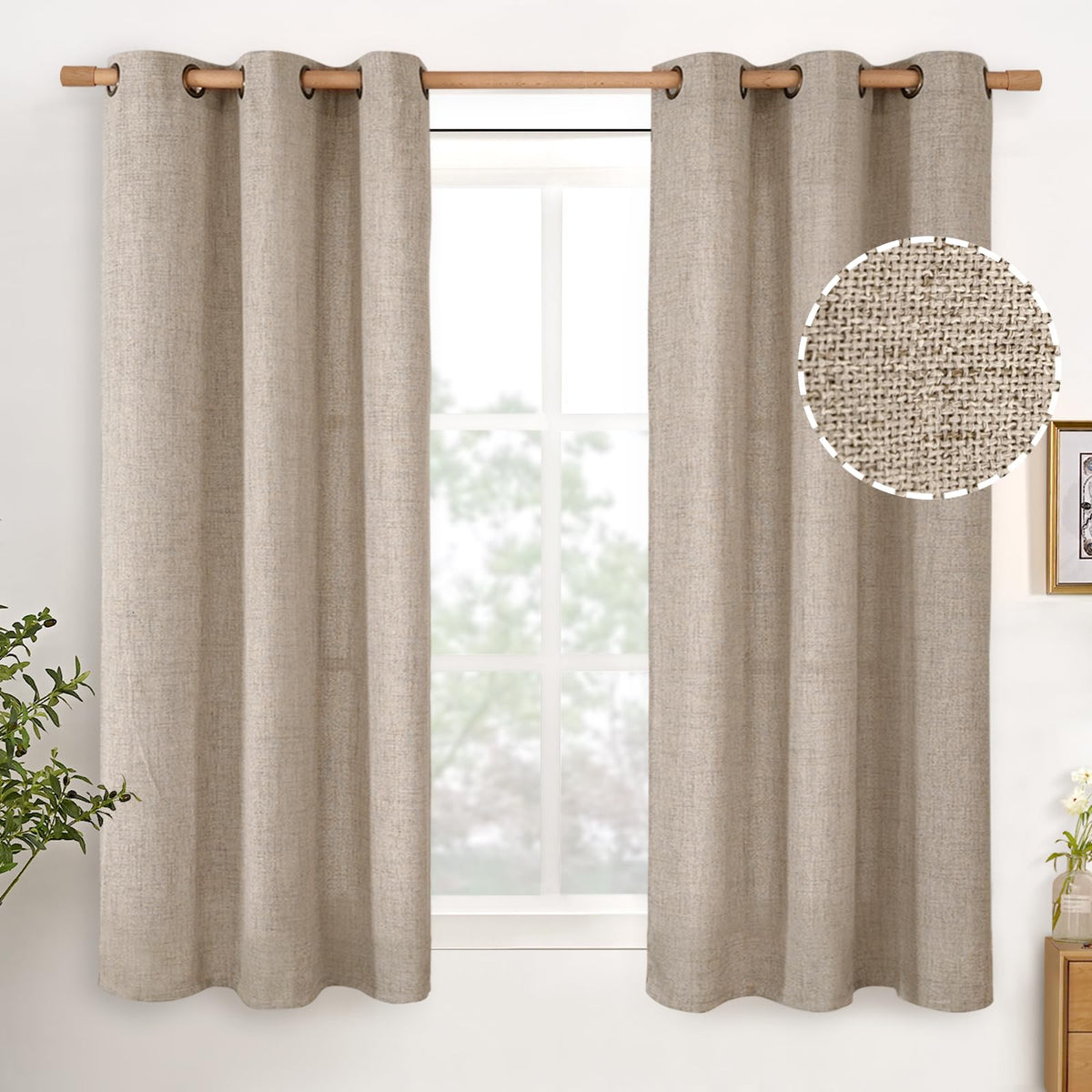 YoungsTex Linen Kitchen Window Curtains 40 Inch Length 2 Panels