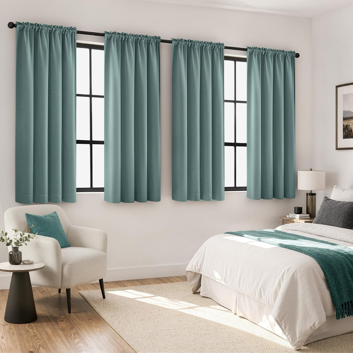 MIULEE Short 36 Inch Blackout Kitchen Window Curtain Black Set of 4 Panels