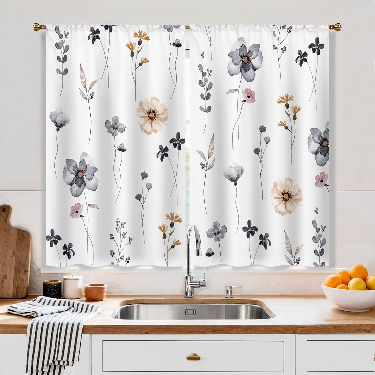 Farmhouse Sunflower Kitchen Curtain Rustic Small Short Cafe Window Curtains Country Wooden Barn Inspirational Bathroom Window Drapes Treatment Tier Curtains 2 Panels (27.5x39 Inch)