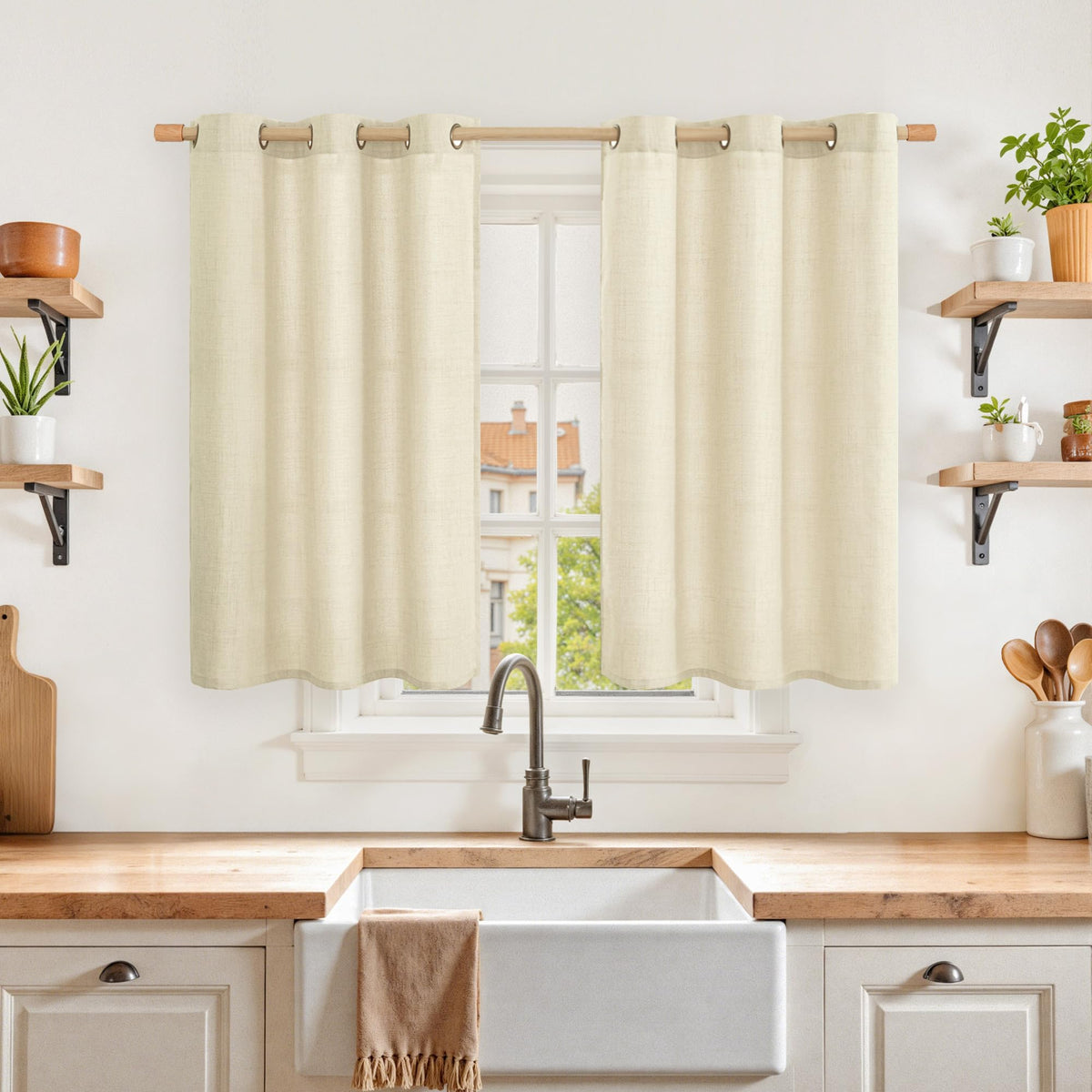 YoungsTex Linen Kitchen Window Curtains 40 Inch Length 2 Panels