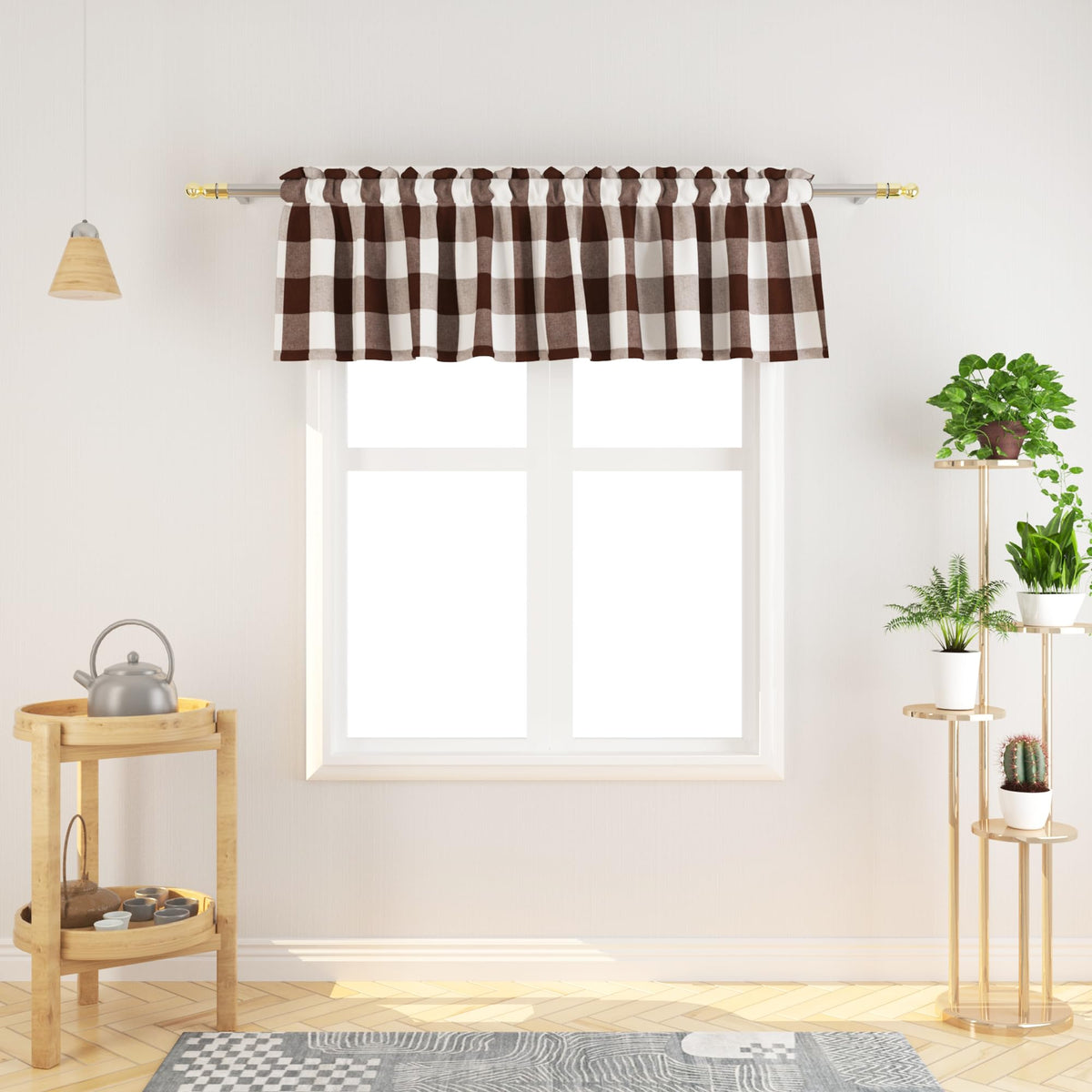 Buffalo Check Kitchen Tier Curtain 24 inches Long Plaid Gingham Rod Pocket Classic Cafe Curtains Country Farmhouse Kitchen Half Window Curtains 2 Panels Beige & White
