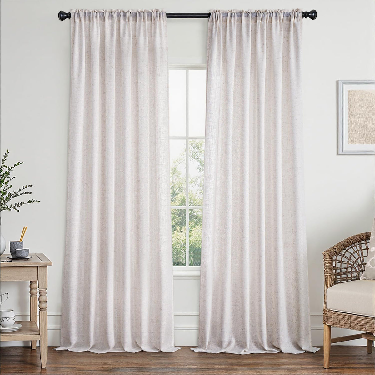 MIULEE Spring Linen Textured Kitchen Window Curtains over Sink 24 Inch Length Semi Sheer Farmhouse Small Curtains for Cafe Bathroom Basement, Short Rod Pocket Tier Curtains 2 Panels W26XL24 Sage Green