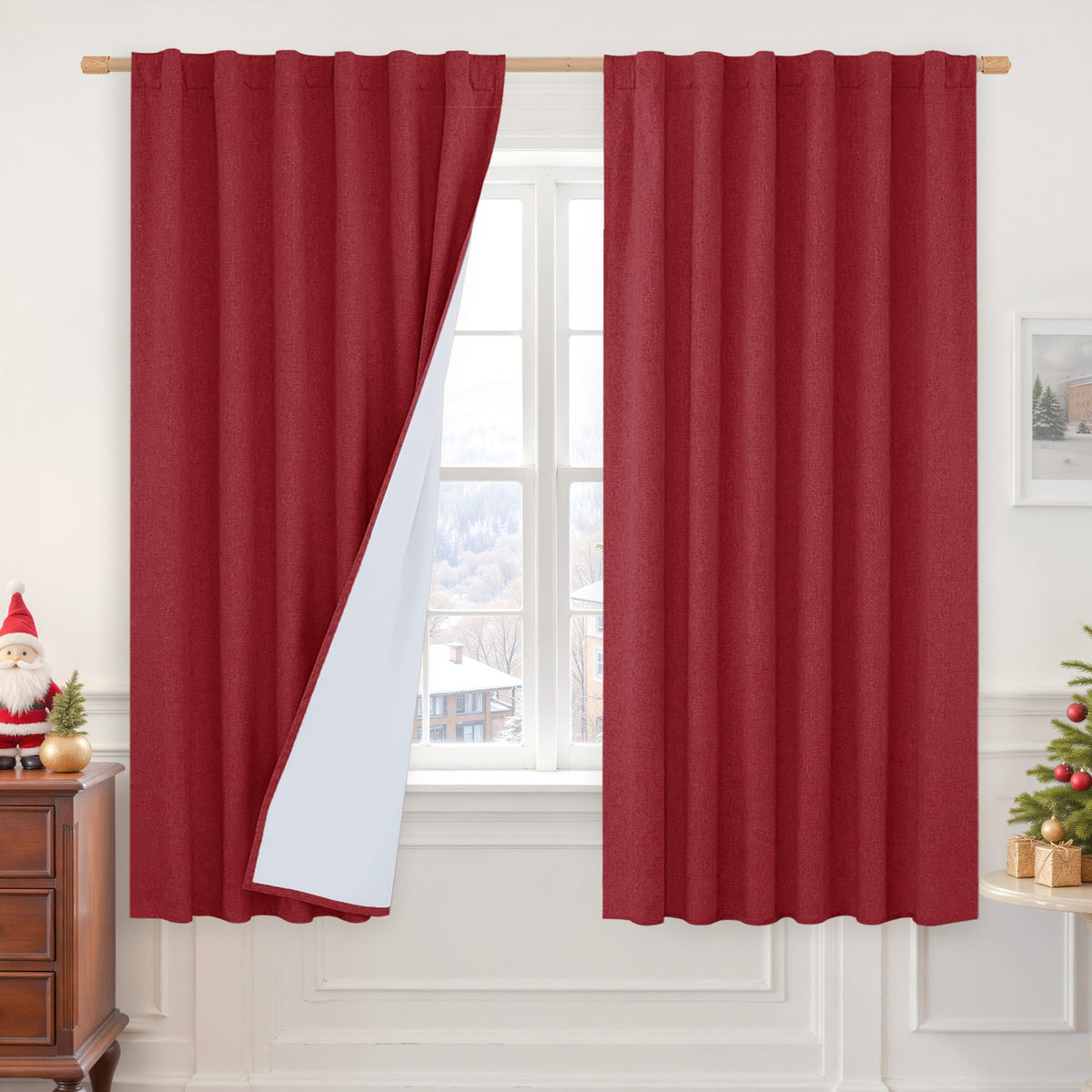 LAMIT Full Blackout Linen Kitchen Window Curtains 36 Inches Long, Ivory