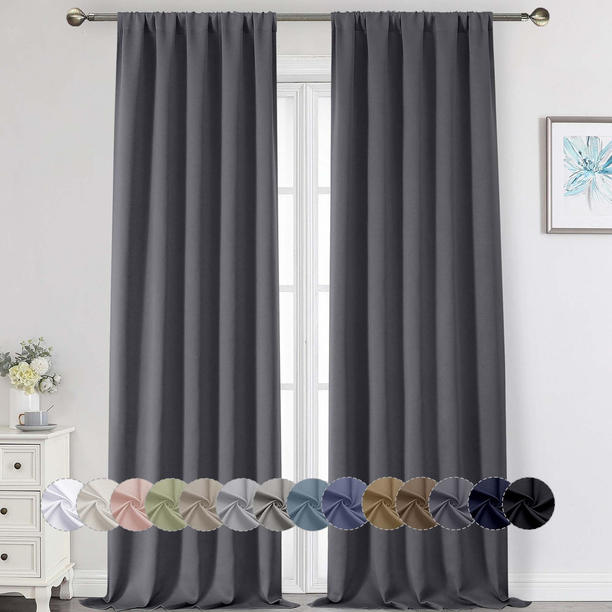 Black Cafe Blackout Curtains 36 Inch Length 2 Panels Set, Soft Solid Thermal Insulated Room Darkening Small Window Curtains for Kitchen Bathroom Basement, Black, Each, 40" Wx36 L