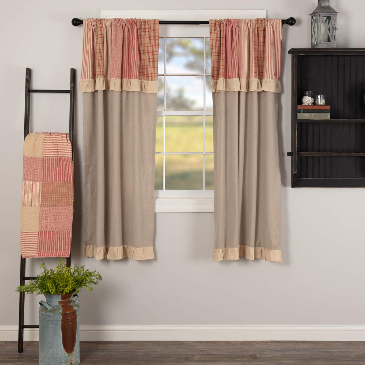 VHC Brands Sawyer Mill Curtain, Panel 63x36, Charcoal Khaki Tan