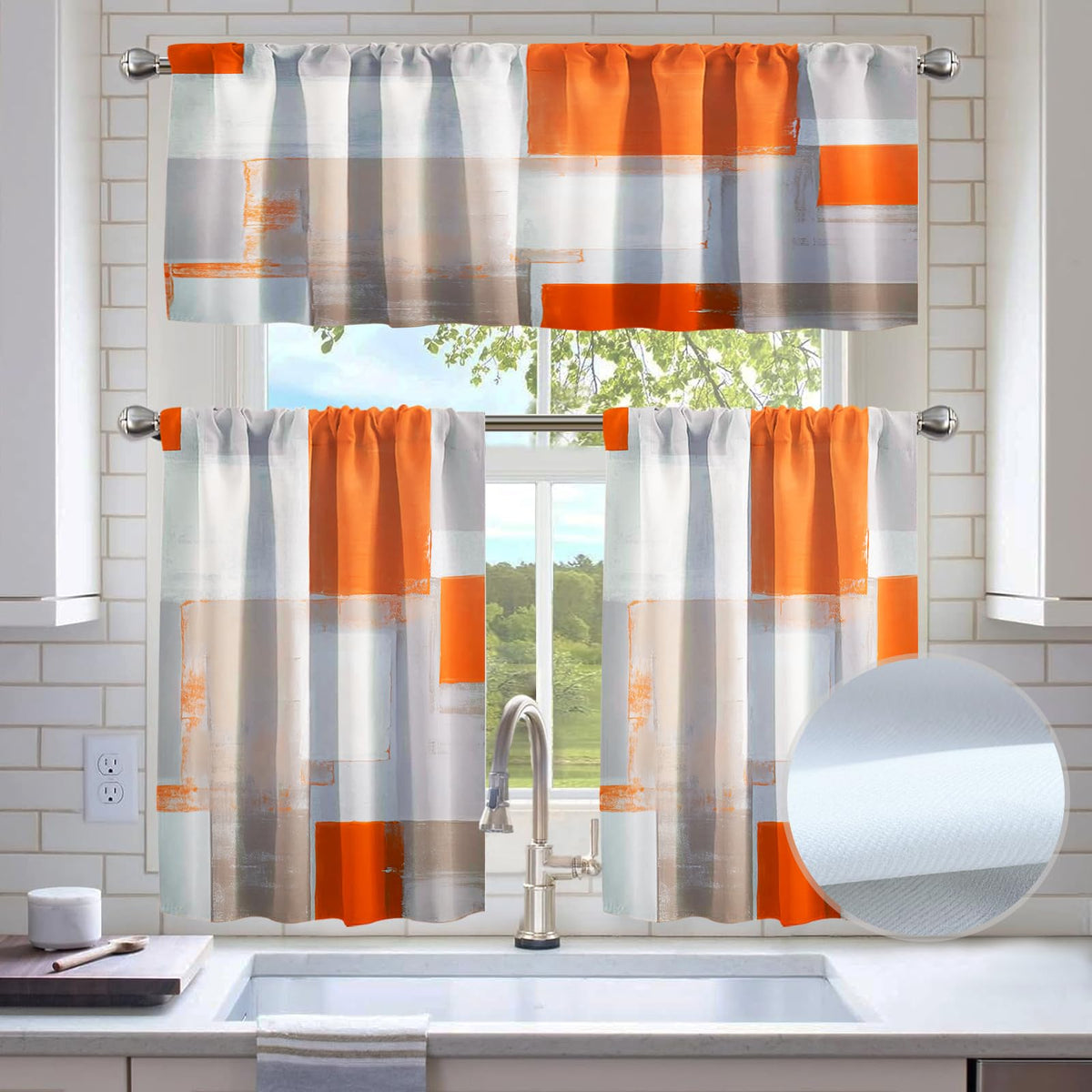 Kitchen Curtains Sets for Windows,52x36 Inch 3 Piece,Green Marble