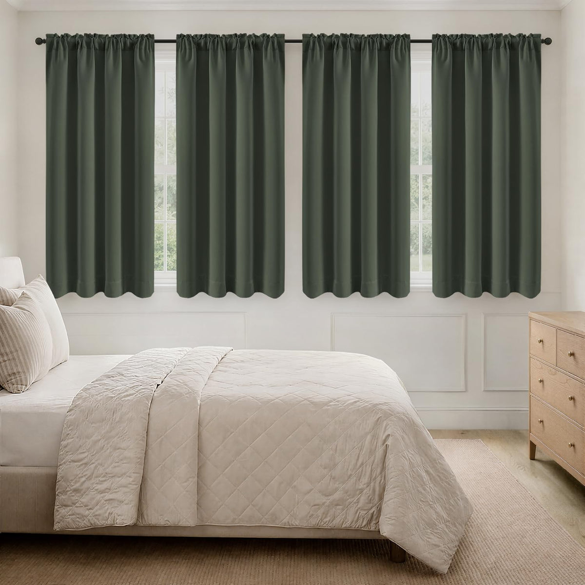MIULEE Short 36 Inch Blackout Kitchen Window Curtain Black Set of 4 Panels