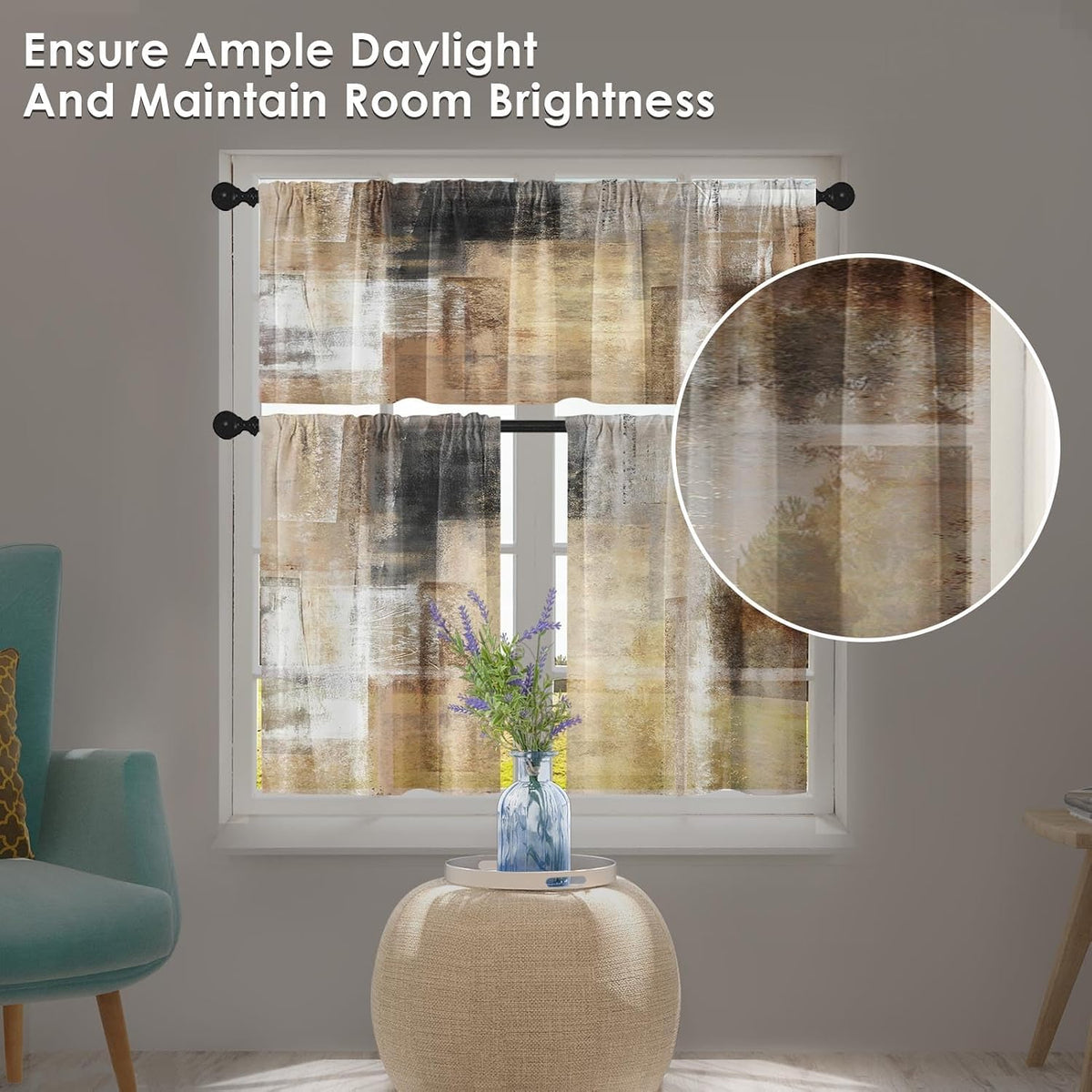 Kitchen Curtains Sets for Windows, 52x36 Inch, 3 Pack Abstract