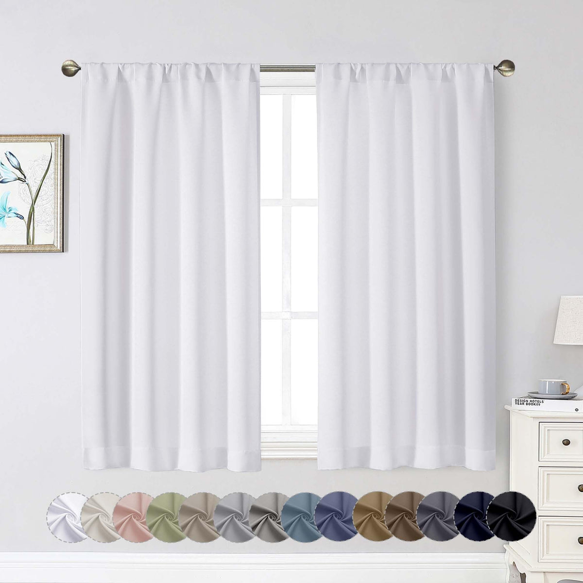 Black Cafe Blackout Curtains 36 Inch Length 2 Panels Set, Soft Solid Thermal Insulated Room Darkening Small Window Curtains for Kitchen Bathroom Basement, Black, Each, 40" Wx36 L