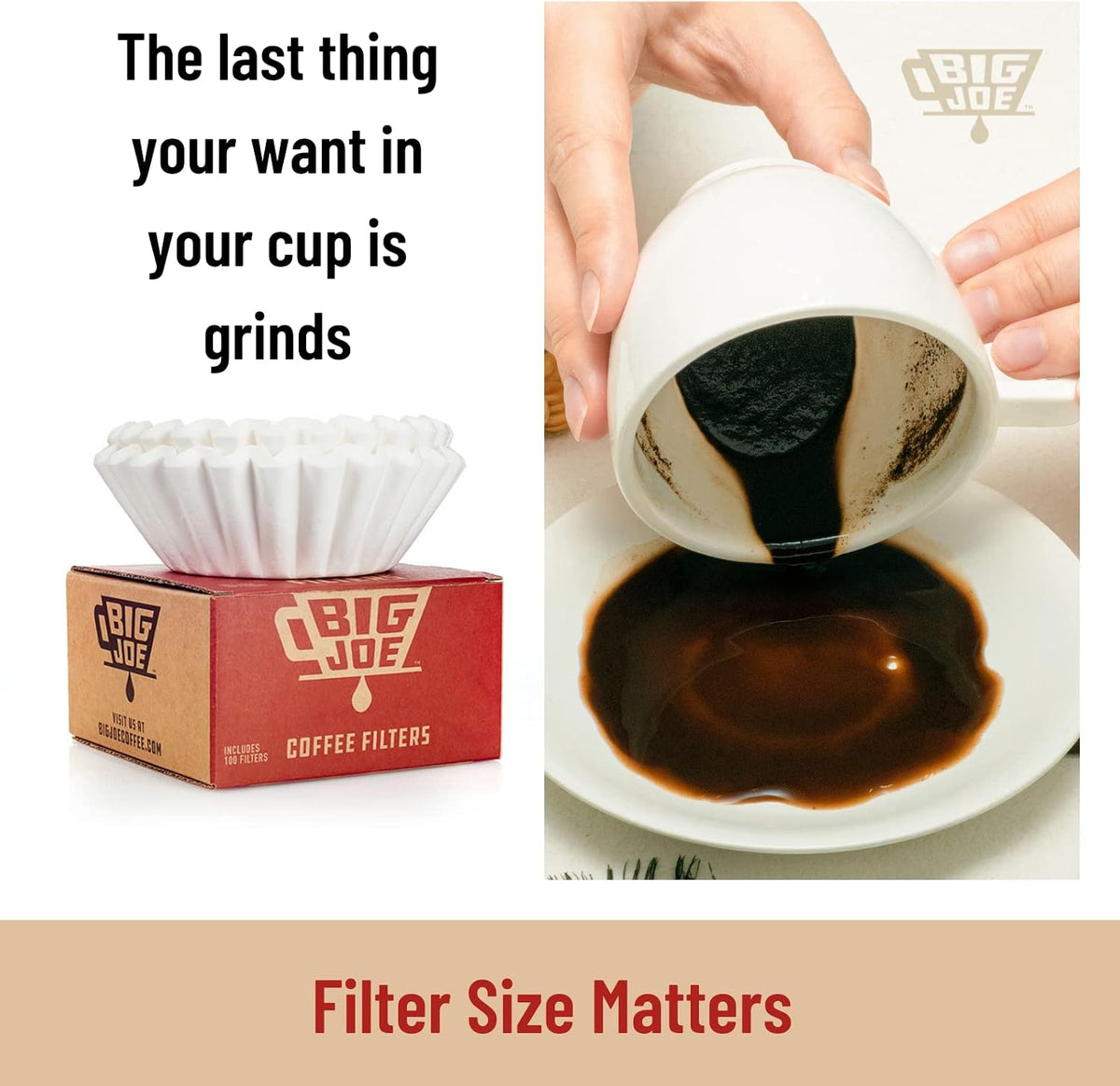 Big Joe® Large Coffee Filters (500 Count) - Extra Tall Walls Prevent Ground Overflow - Fits BUNN 12-Cup Commercial Pour Over & Drip Machines - 9¾" Diameter, 2¾" Walls - Made in USA