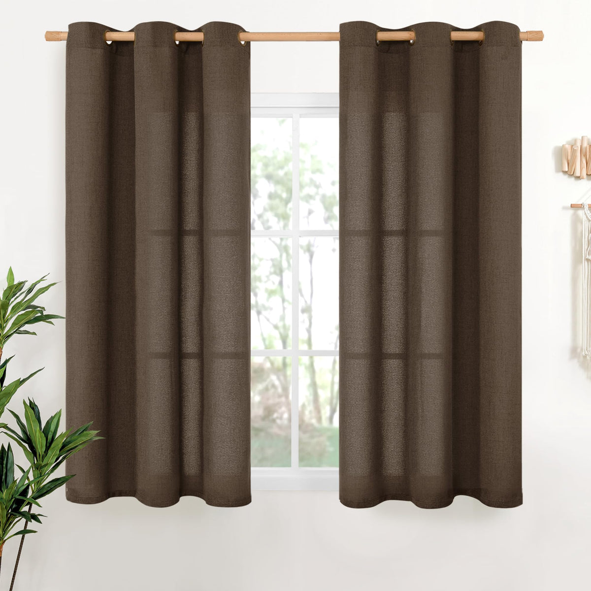 YoungsTex Linen Kitchen Window Curtains 40 Inch Length 2 Panels