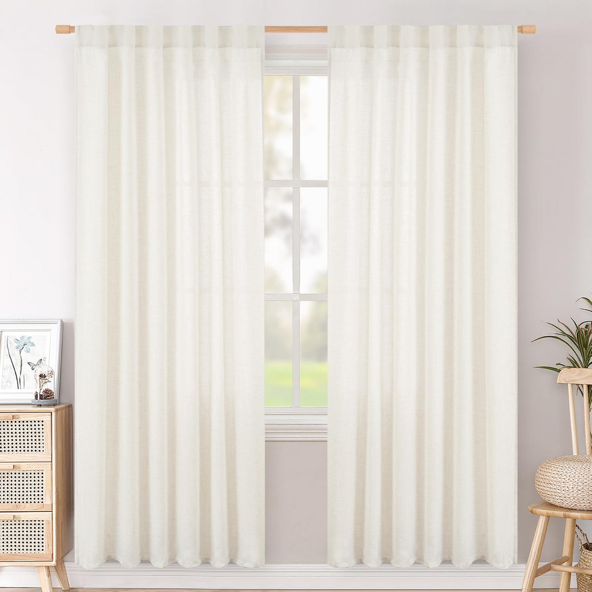 BGment White Linen Kitchen Curtains 40 Inch Length for Short Window