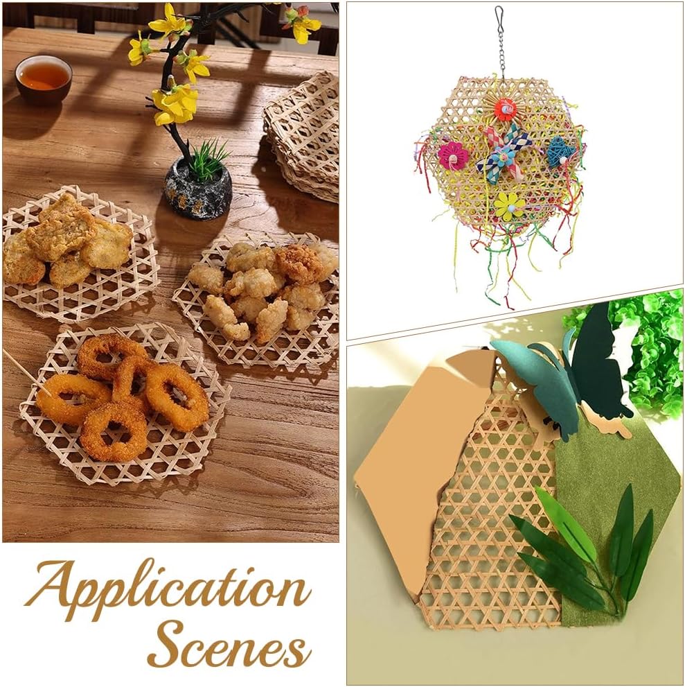 CRASPIRE 10Pcs Bamboo Food Mat Food Steamer Liner Hexagon Shaped Light Khaki Weaving Net Mesh Reusable Hot Pads Non Stick Placemats for Steaming Dumplings Fish Dish Home Table Display Accessory