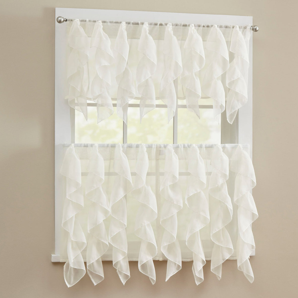 Sweet Home Collection Old World Style Floral Heavy Lace Kitchen Curtain Swag pair Hopewell Cream