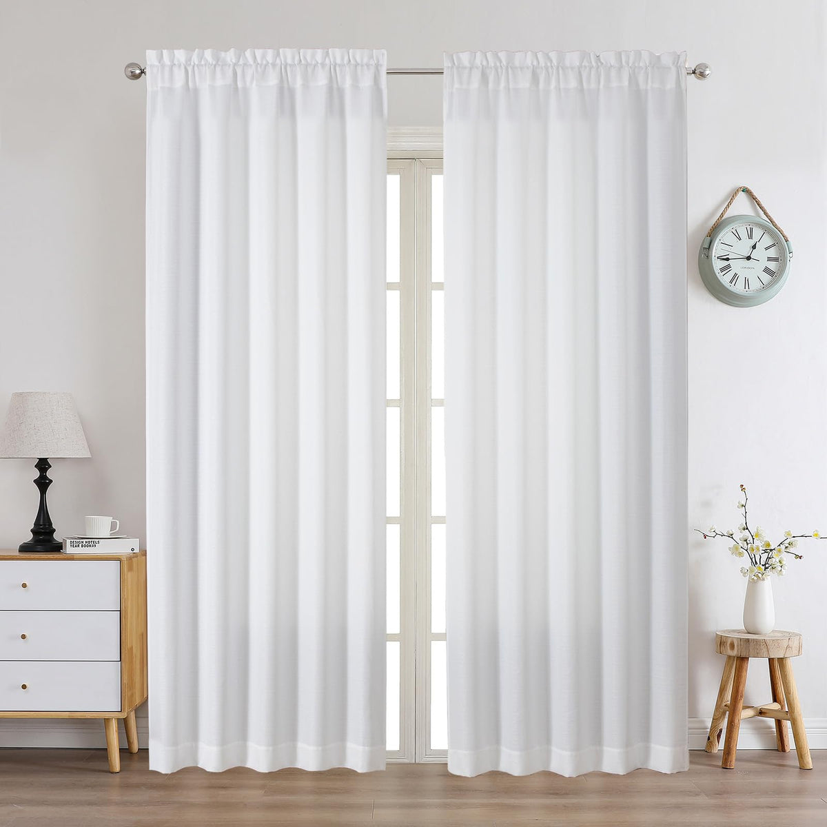 Chyhomenyc 2 Panels White Kitchen Curtains 36 Inch Length Tier Curtain