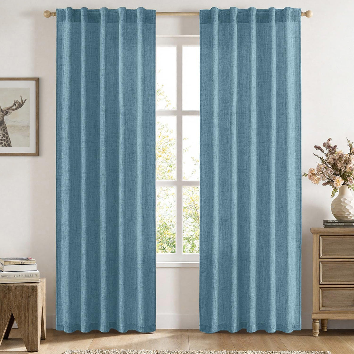 MIULEE 36 Inch Linen Textured Sheer Cafe Curtains Kitchen Window Tan Beige