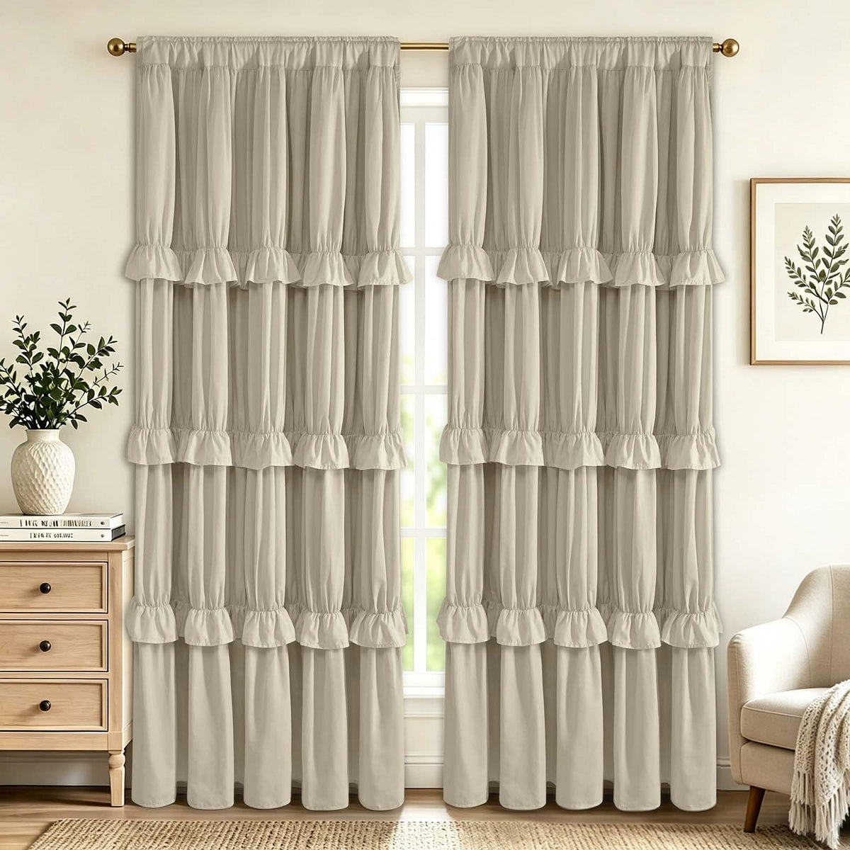 Yinhua Pink Kitchen Curtains 36 Inch Length Ruffle Blackout Cafe Curtains, Farmhouse Rustic Kitchen Window Curtain Rod Pocket Short Tier Curtain for Windows, 26" W x 36" L, 2 Panels