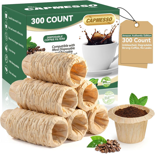 CAPMESSO Disposable Coffee Paper Filters for Keurig Reusable K Cup, 300ct