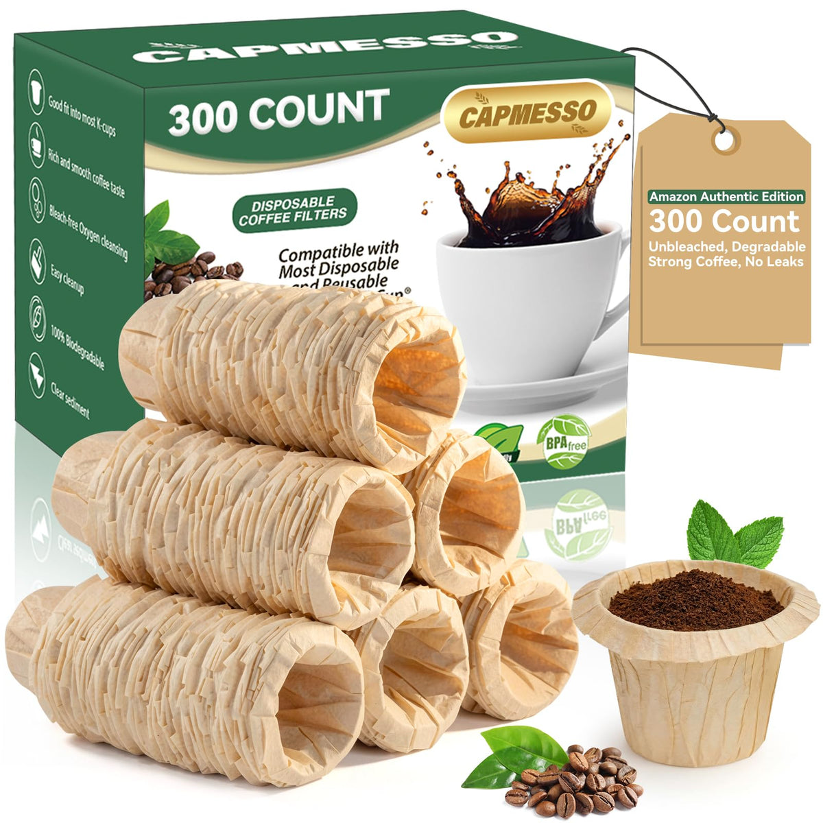 CAPMESSO Disposable K Cup Paper Filters for Keurig 1.0&2.0, 200 Unbleached