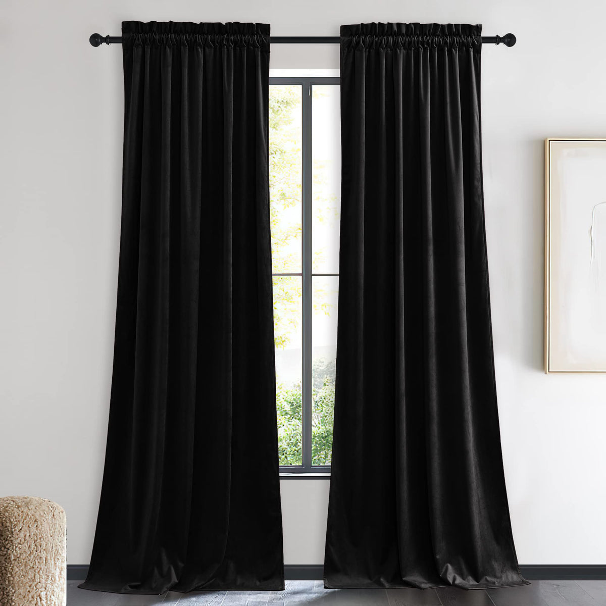 NICETOWN Black Out Velvet Curtains 63 inches Long for Kitchen