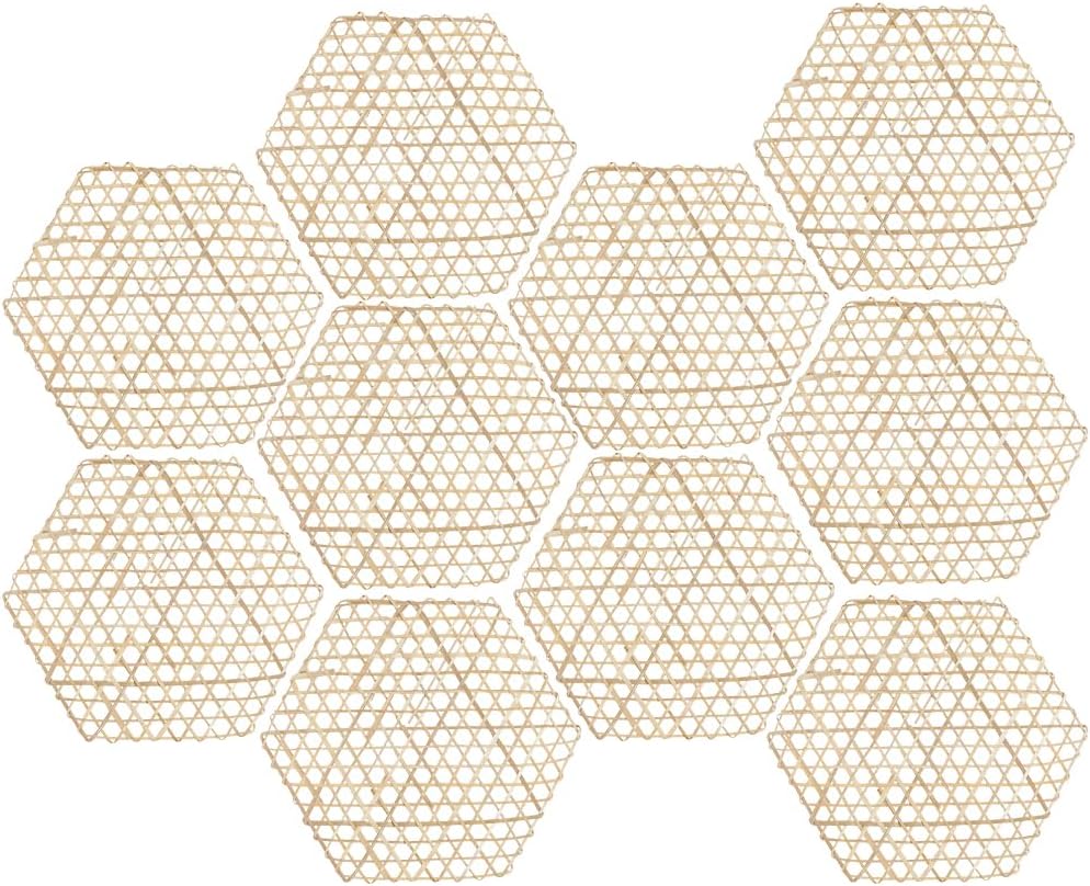 CRASPIRE 10Pcs Bamboo Food Mat Food Steamer Liner Hexagon Shaped Light Khaki Weaving Net Mesh Reusable Hot Pads Non Stick Placemats for Steaming Dumplings Fish Dish Home Table Display Accessory