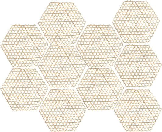 CRASPIRE 10Pcs Bamboo Food Mat Food Steamer Liner Hexagon Shaped Light Khaki Weaving Net Mesh Reusable Hot Pads Non Stick Placemats for Steaming Dumplings Fish Dish Home Table Display Accessory