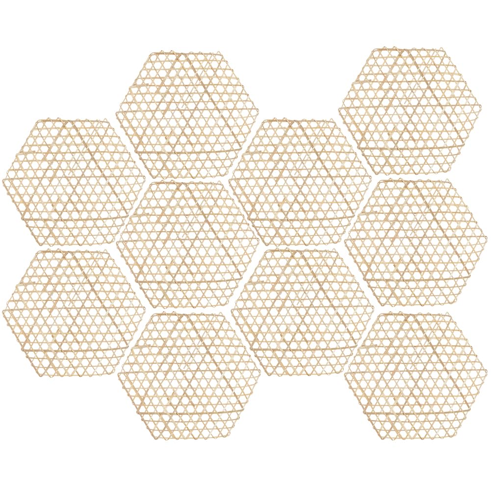 CRASPIRE 10Pcs Bamboo Food Mat Food Steamer Liner Hexagon Shaped Light Khaki Weaving Net Mesh Reusable Hot Pads Non Stick Placemats for Steaming Dumplings Fish Dish Home Table Display Accessory