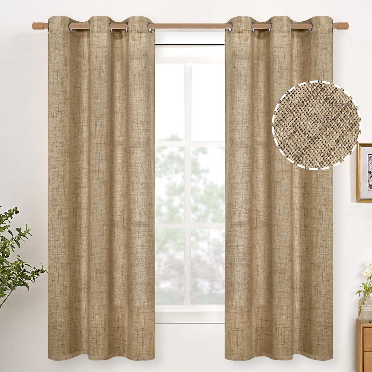 YoungsTex Linen Kitchen Window Curtains 40 Inch Length 2 Panels
