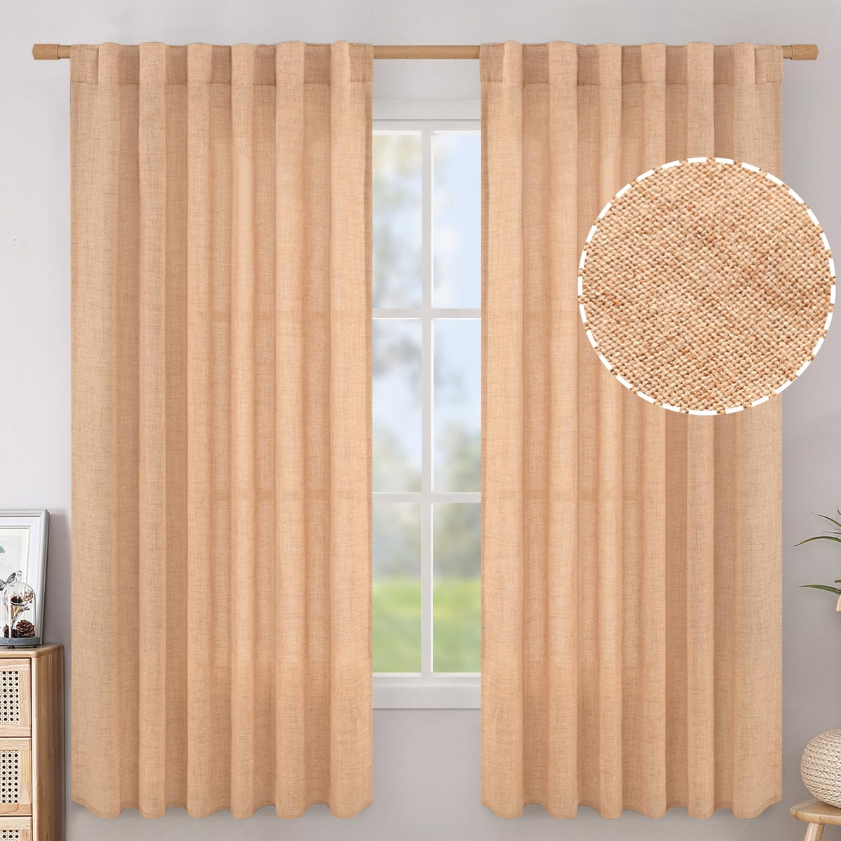 BGment White Linen Kitchen Curtains 40 Inch Length for Short Window