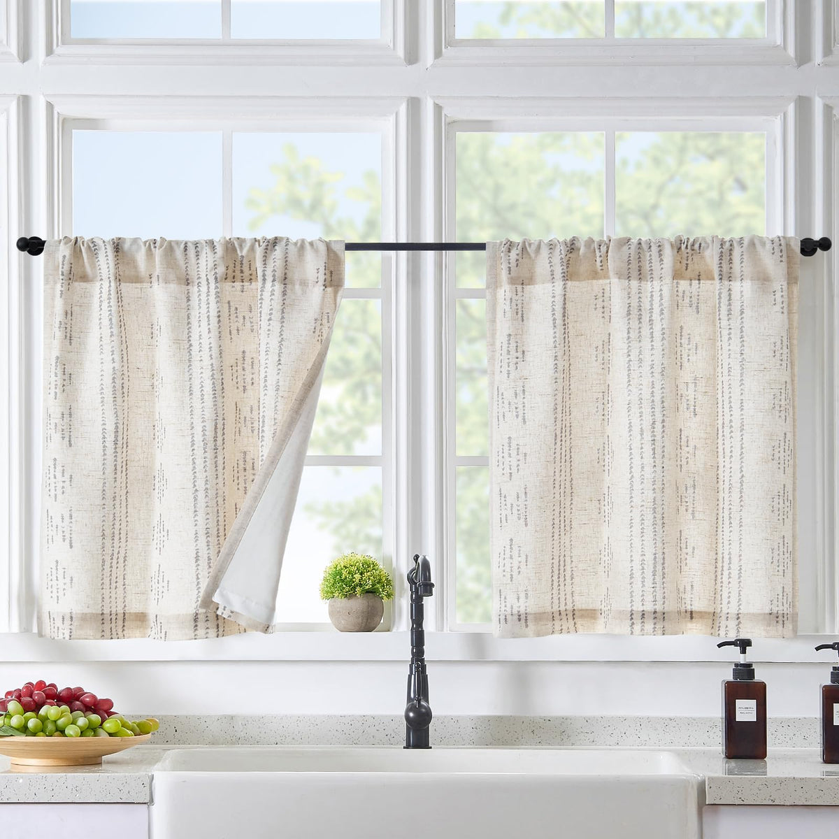 jinchan Blackout Kitchen Tier Curtains 36 Inch Rod Pocket Blue on Beige