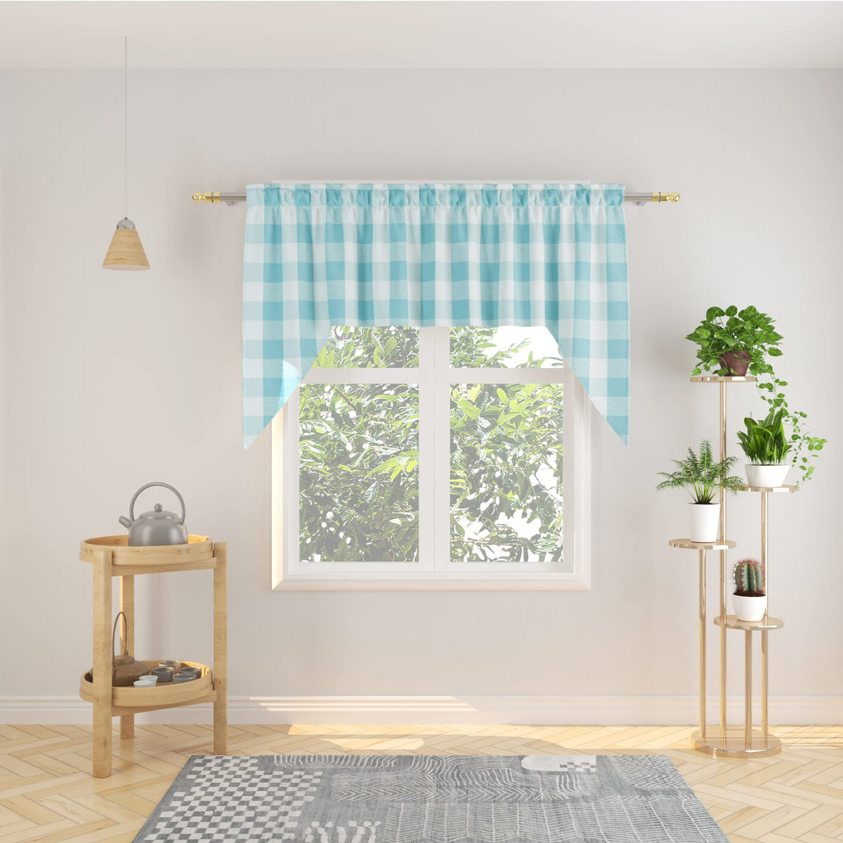 Buffalo Check Kitchen Tier Curtain 24 inches Long Plaid Gingham Rod Pocket Classic Cafe Curtains Country Farmhouse Kitchen Half Window Curtains 2 Panels Beige & White