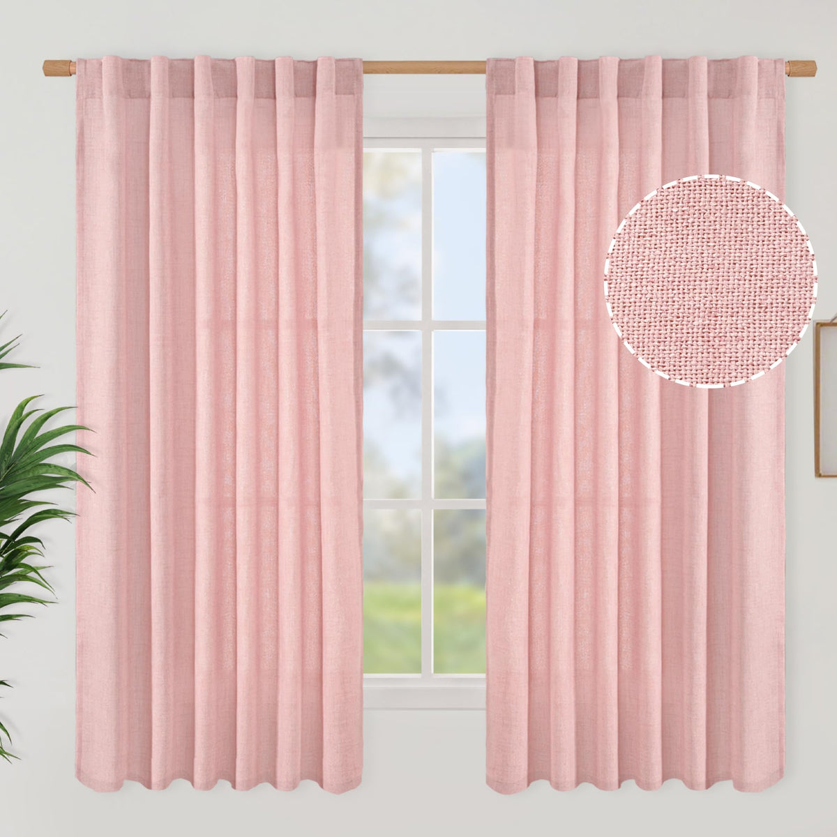 BGment White Linen Kitchen Curtains 40 Inch Length for Short Window