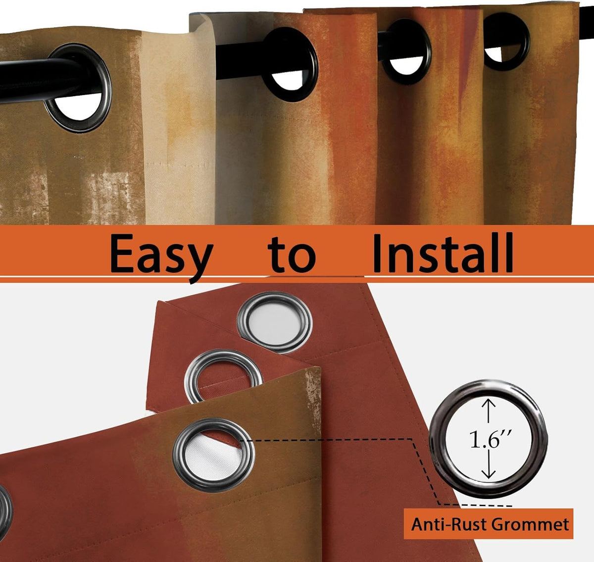 Asuexpect Burnt Orange Abstract Curtains for Kitchen, 26W x 36L, 2 Panels