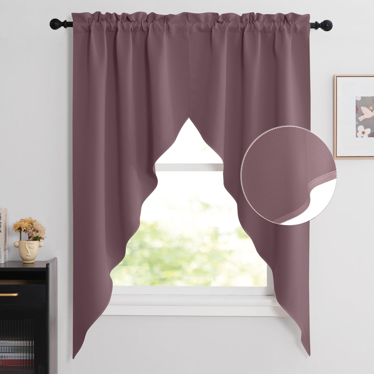 NICETOWN Burgundy Swag Curtains for Kitchen Over Sink 36 x 63 inches Long