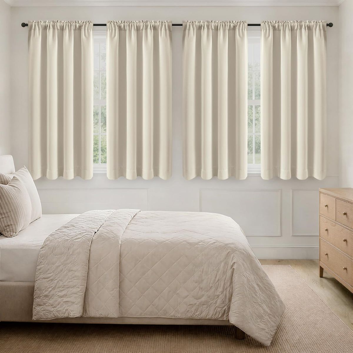 MIULEE Short 36 Inch Blackout Kitchen Window Curtain Black Set of 4 Panels
