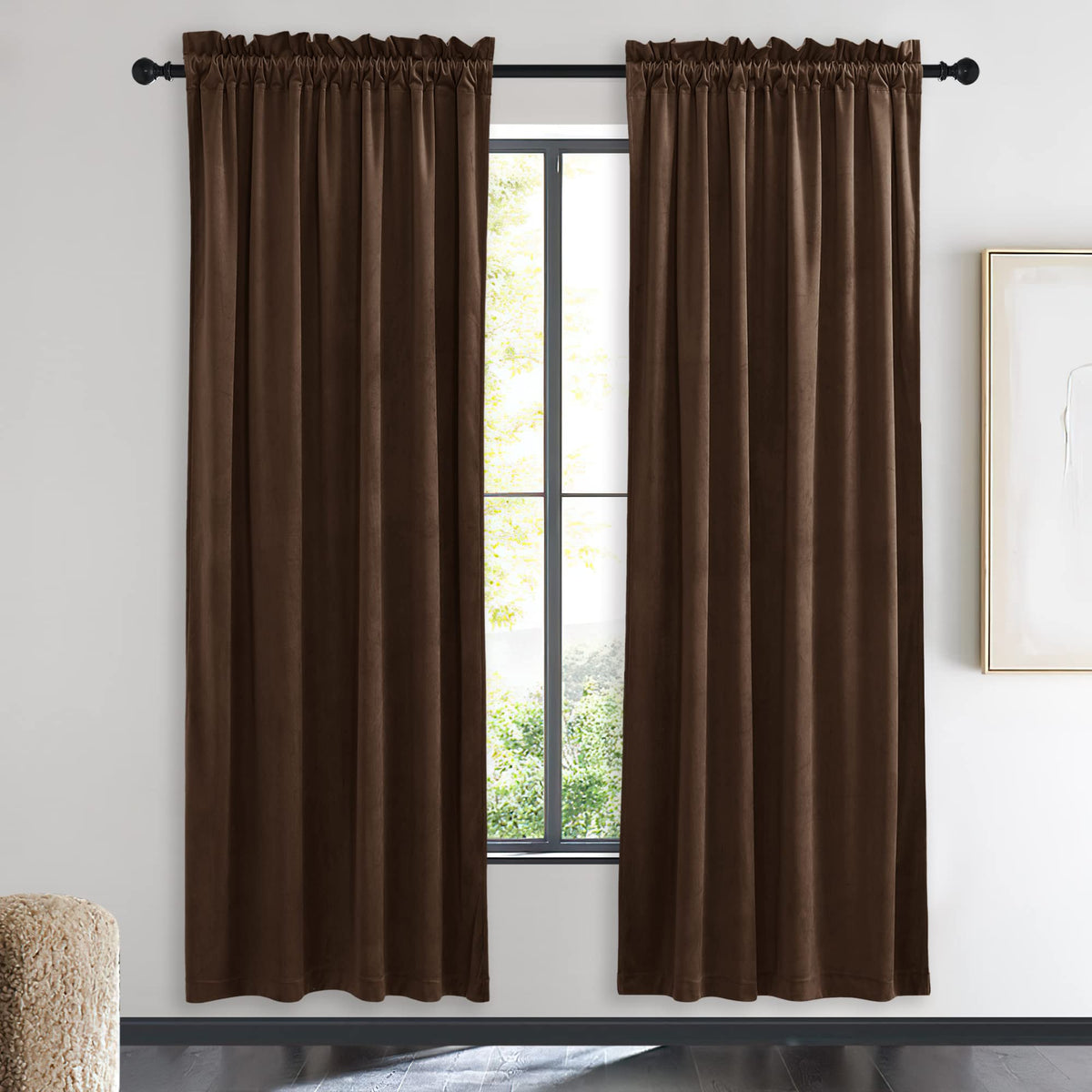 NICETOWN Black Out Velvet Curtains 63 inches Long for Kitchen