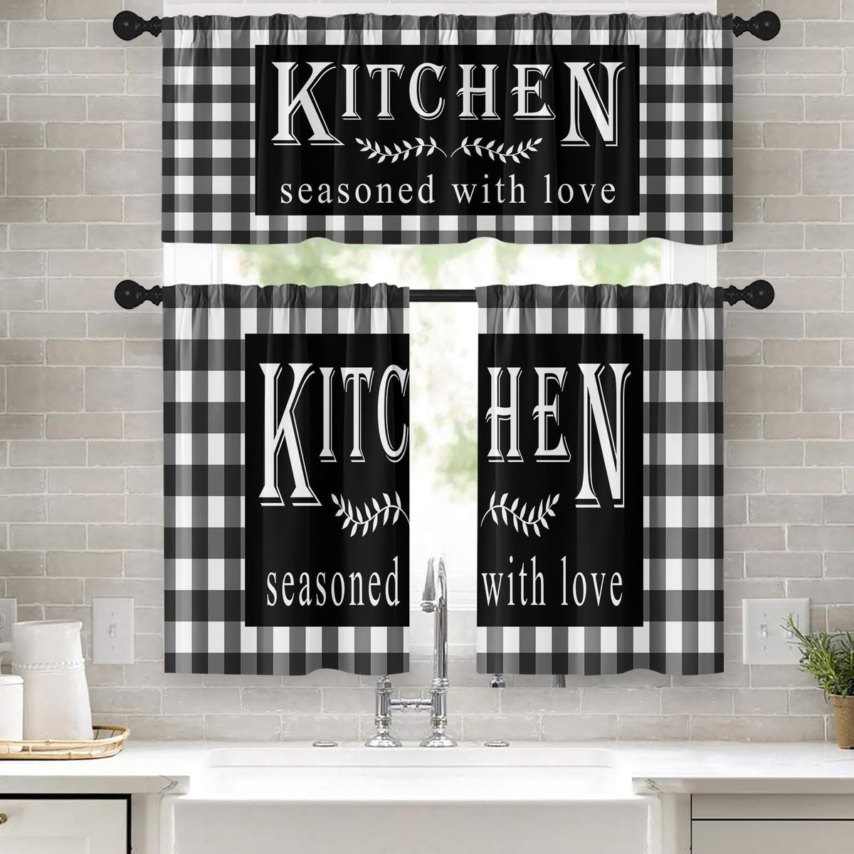Kitchen Curtains Sets for Windows 52x36 Inch, 3 Pack Farmhouse Teal