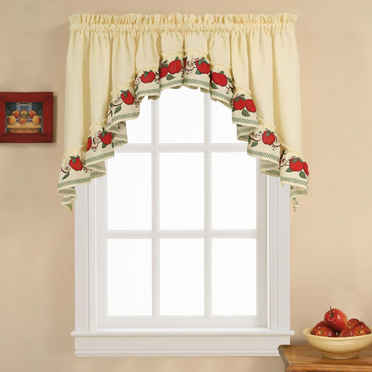 CHF & You Red Delicious Country Apples 3-Piece Window Curtain Tier Set, Ivory, 56-Inch X 24-Inch, Multi Color
