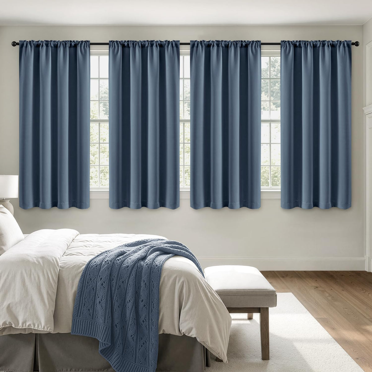 MIULEE Short 36 Inch Blackout Kitchen Window Curtain Black Set of 4 Panels