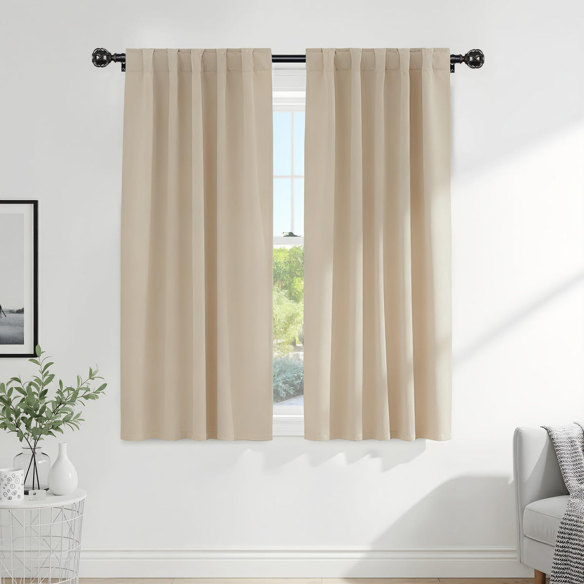 PONY DANCE Black Kitchen Blackout Curtains Over Sink, W 42 x L 45 inches