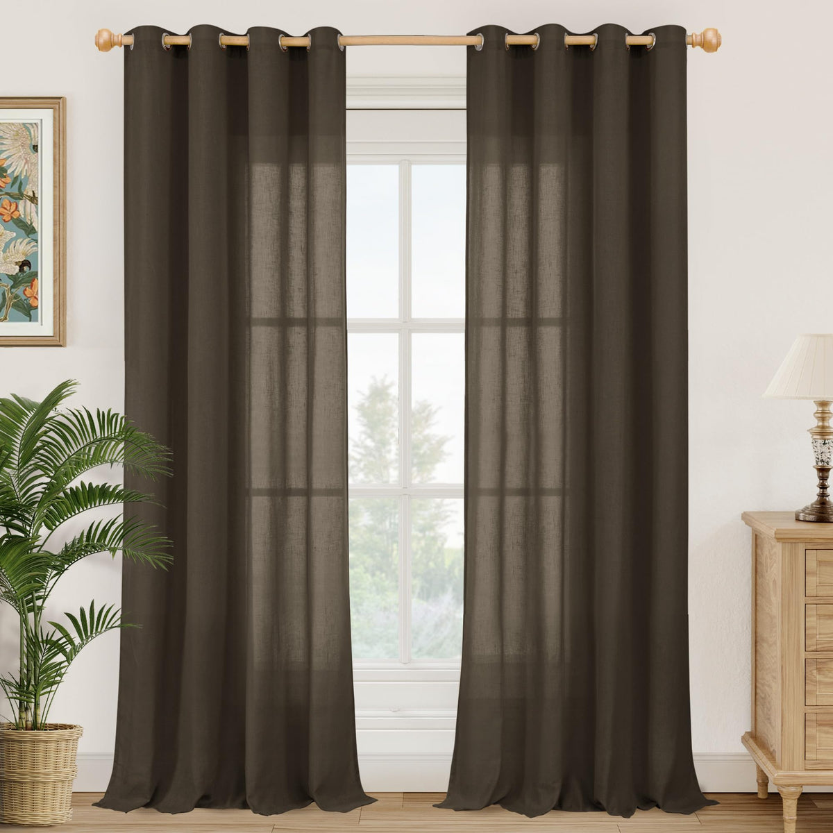 YoungsTex Linen Kitchen Window Curtains 40 Inch Length 2 Panels