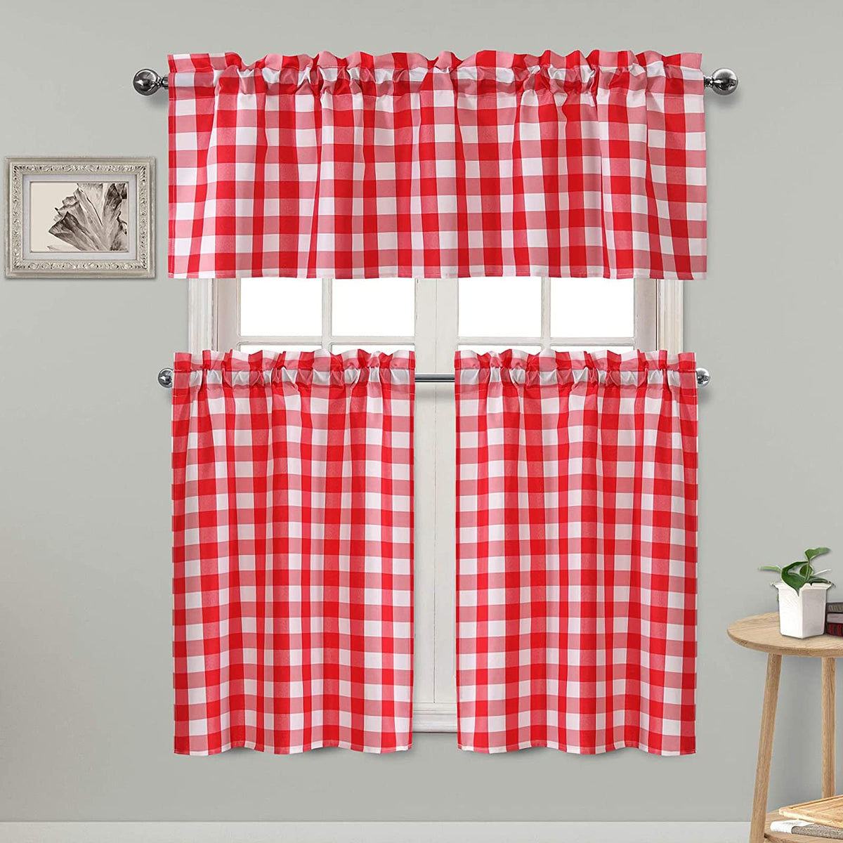 Hiasan 3 Piece Semi Sheer Curtains, Black and White
