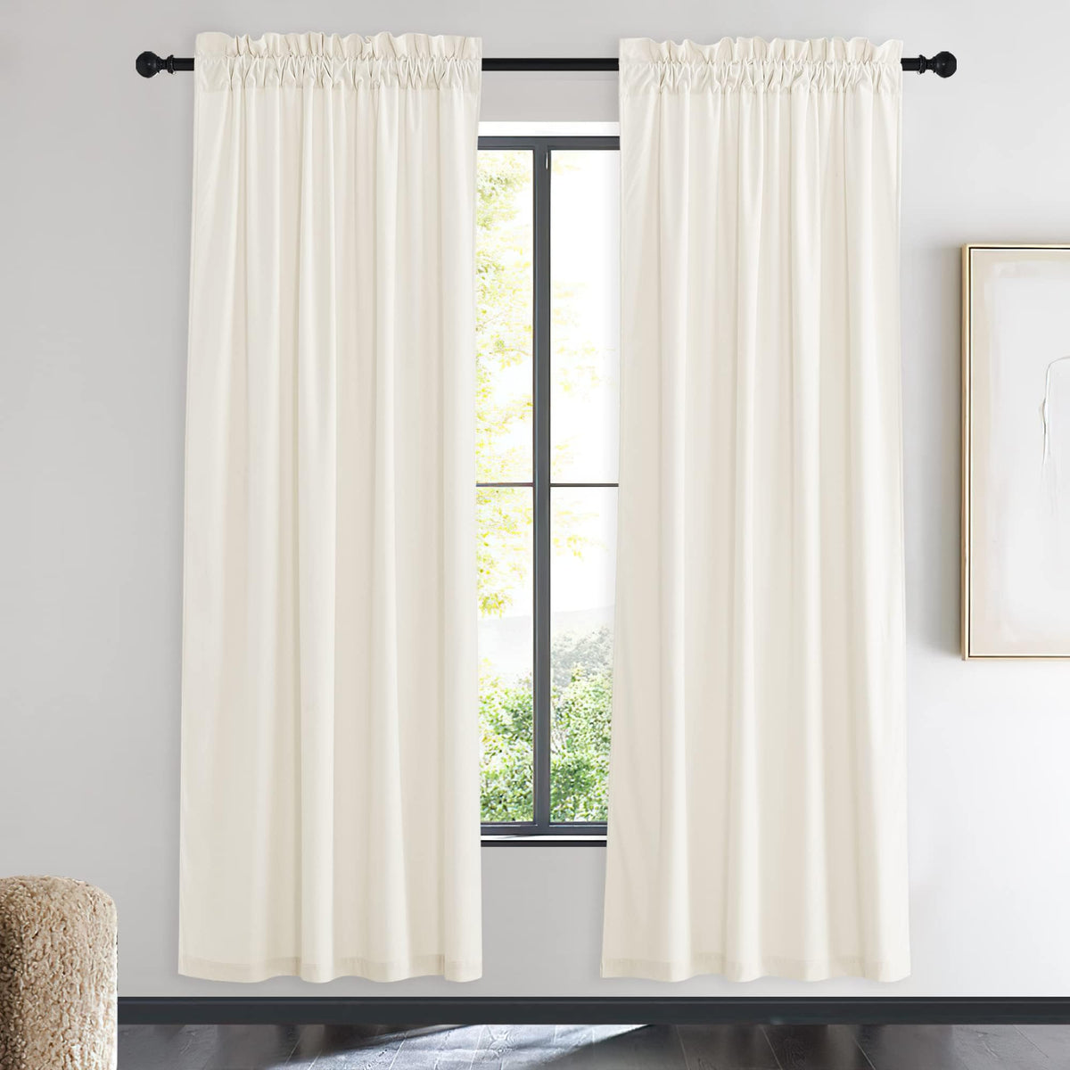 NICETOWN Black Out Velvet Curtains 63 inches Long for Kitchen