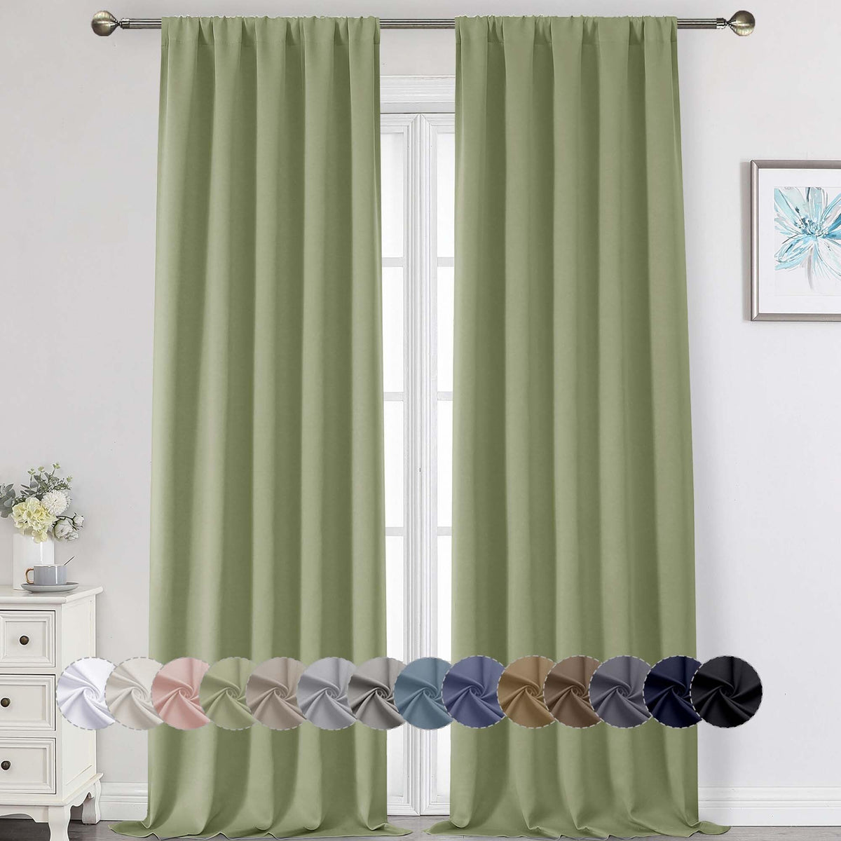 Black Cafe Blackout Curtains 36 Inch Length 2 Panels Set, Soft Solid Thermal Insulated Room Darkening Small Window Curtains for Kitchen Bathroom Basement, Black, Each, 40" Wx36 L