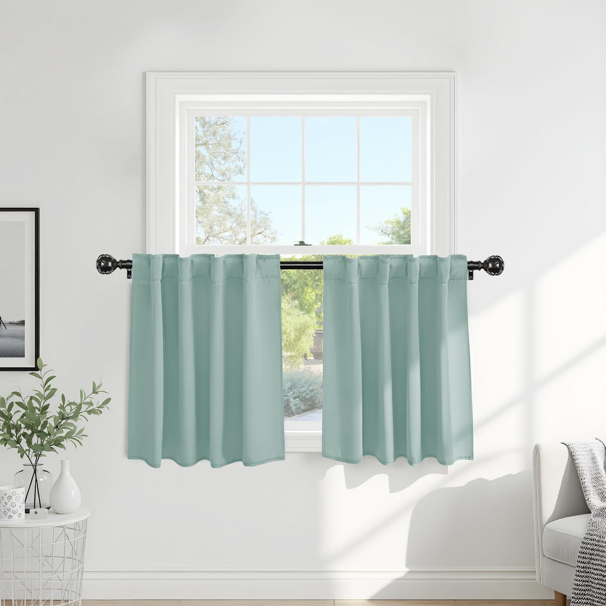 PONY DANCE Black Kitchen Blackout Curtains Over Sink, W 42 x L 45 inches