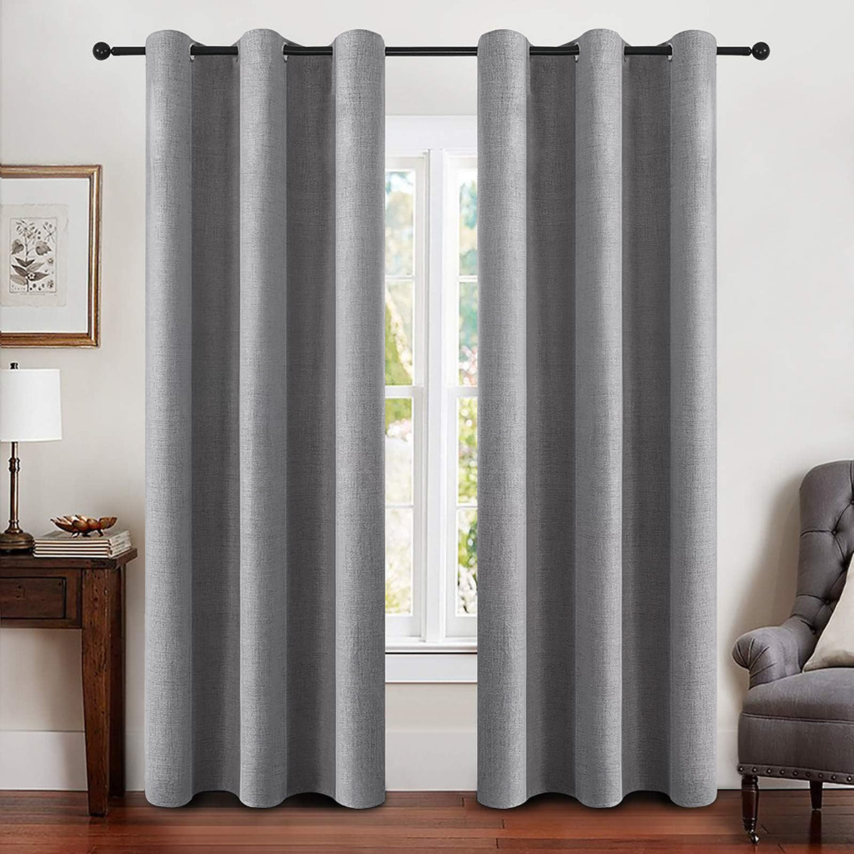 MIULEE 100% Blackout Linen Curtains for Bedroom 52x54 Inches Natural Beige