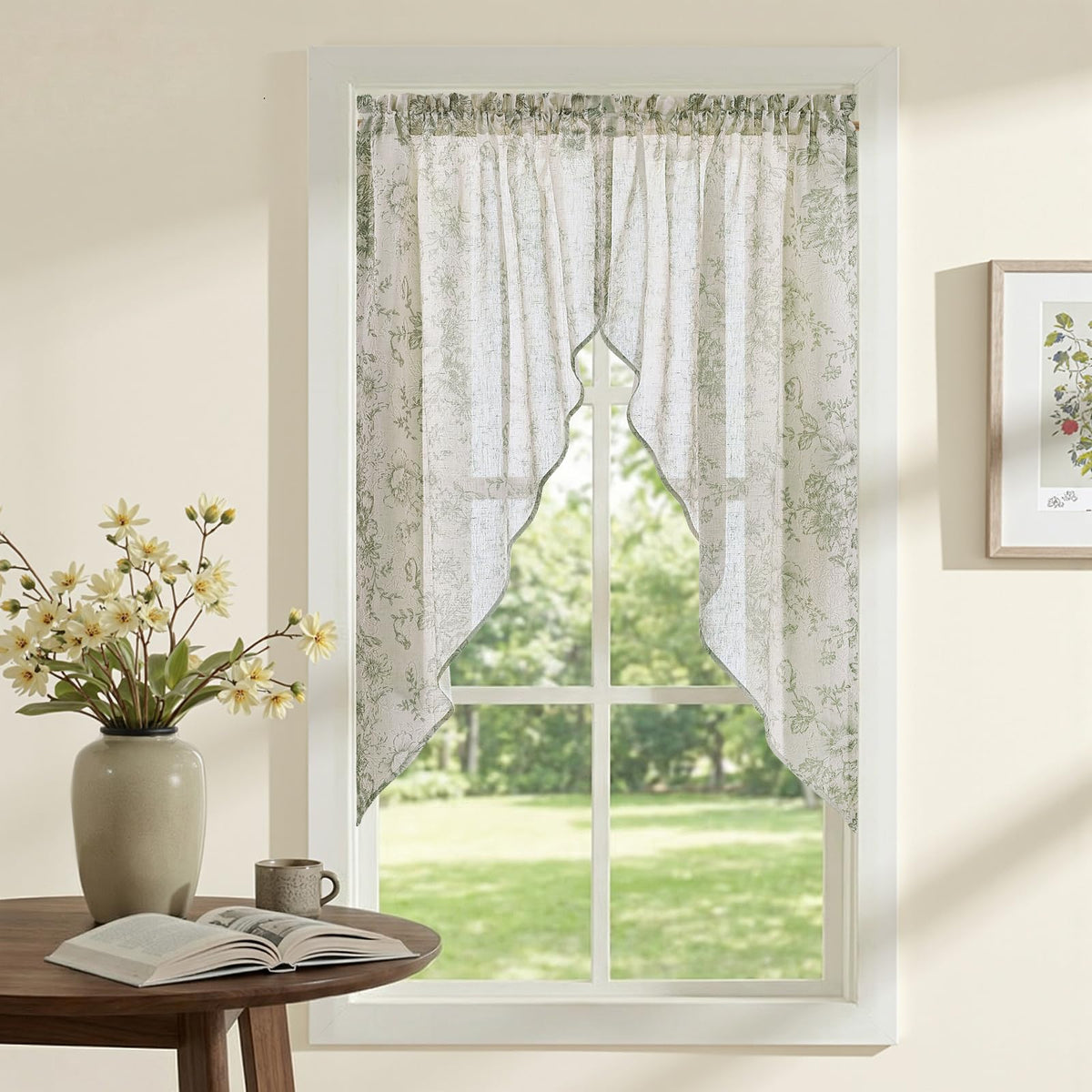 jinchan Swag Valance for Windows 36 Inch Length Farmhouse 2 Panels Beige