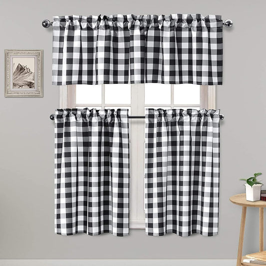 Hiasan 3 Piece Semi Sheer Curtains, Black and White