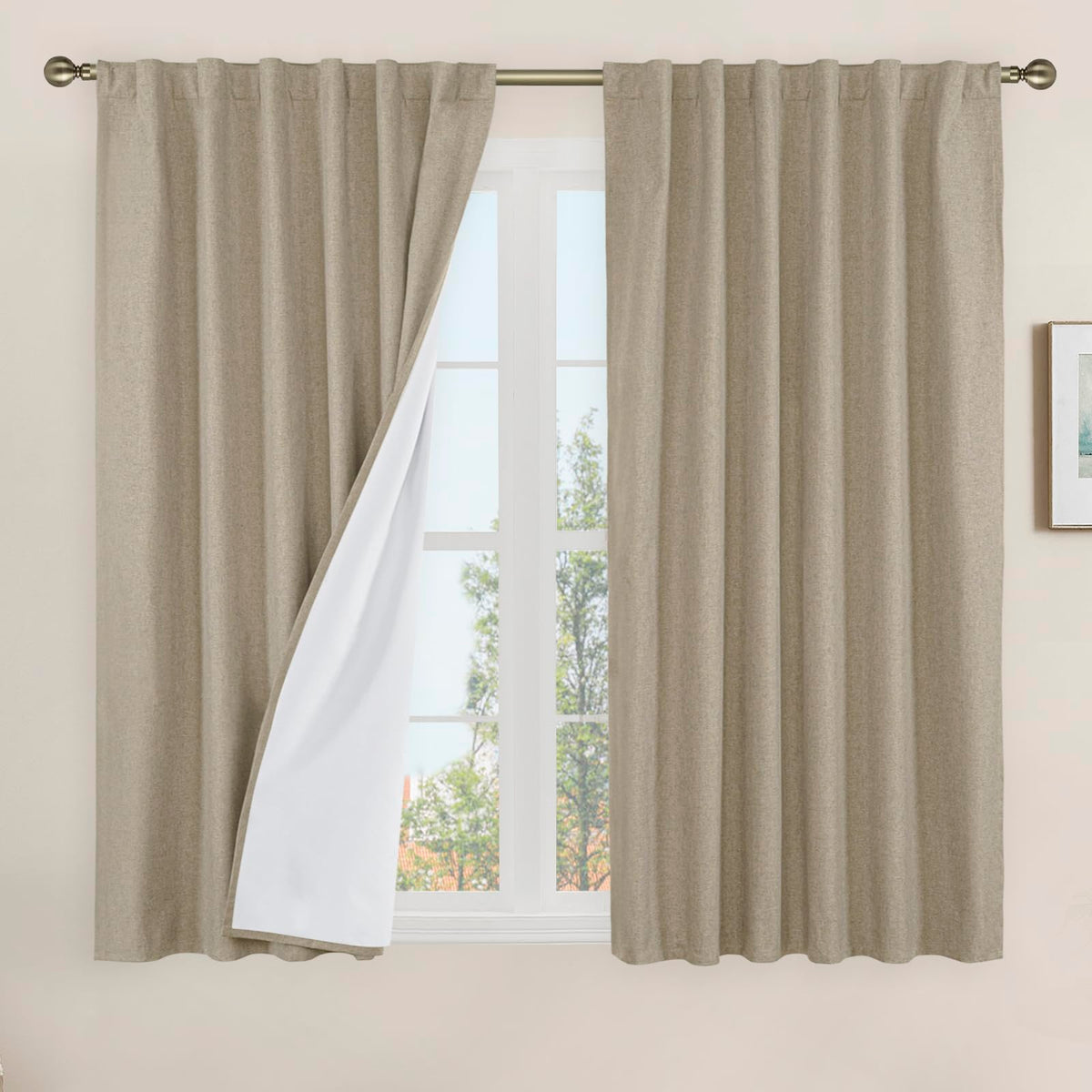 LAMIT Full Blackout Linen Kitchen Window Curtains 36 Inches Long, Ivory
