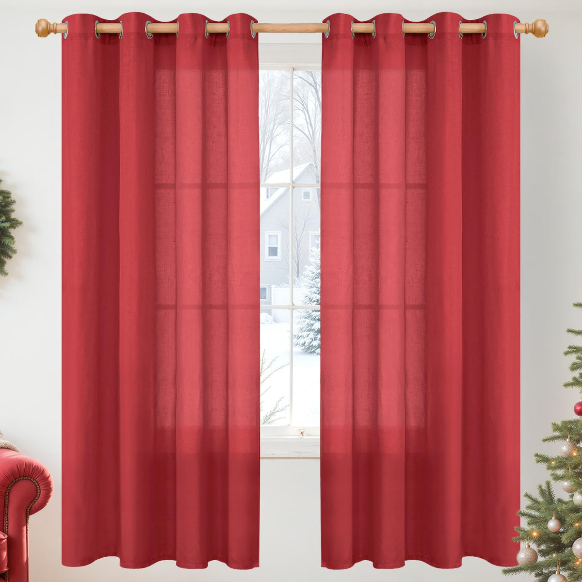 YoungsTex Linen Kitchen Window Curtains 40 Inch Length 2 Panels